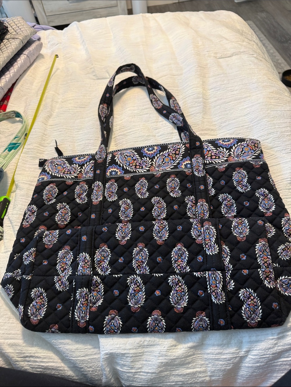 Vera Bradley Black Quilted Paisley-Print Tote - Picture 2 of 5